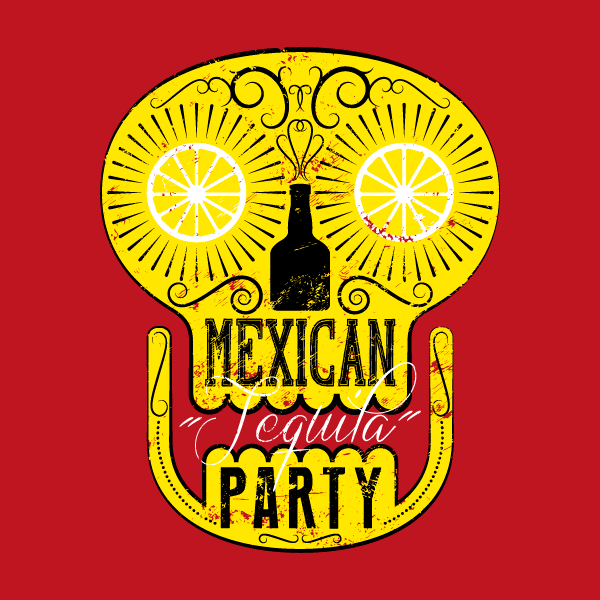 Rideau à mouche imprimé mexican party jaune et rouge par mon-rideau-a-mouche.com en PVC imprimé haute qualité avec support de fixation en alu.